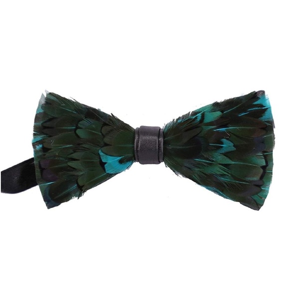 Unbranded Accessories Mens Feather Leather Pre Tied Handmade Bow